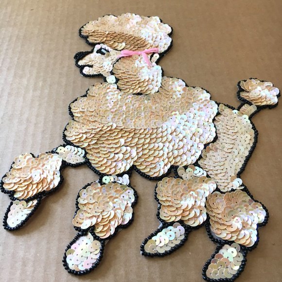 50’s POODLE Champagne  Sequin 9.5" Applique Vintage  NOS - Picture 8 of 9